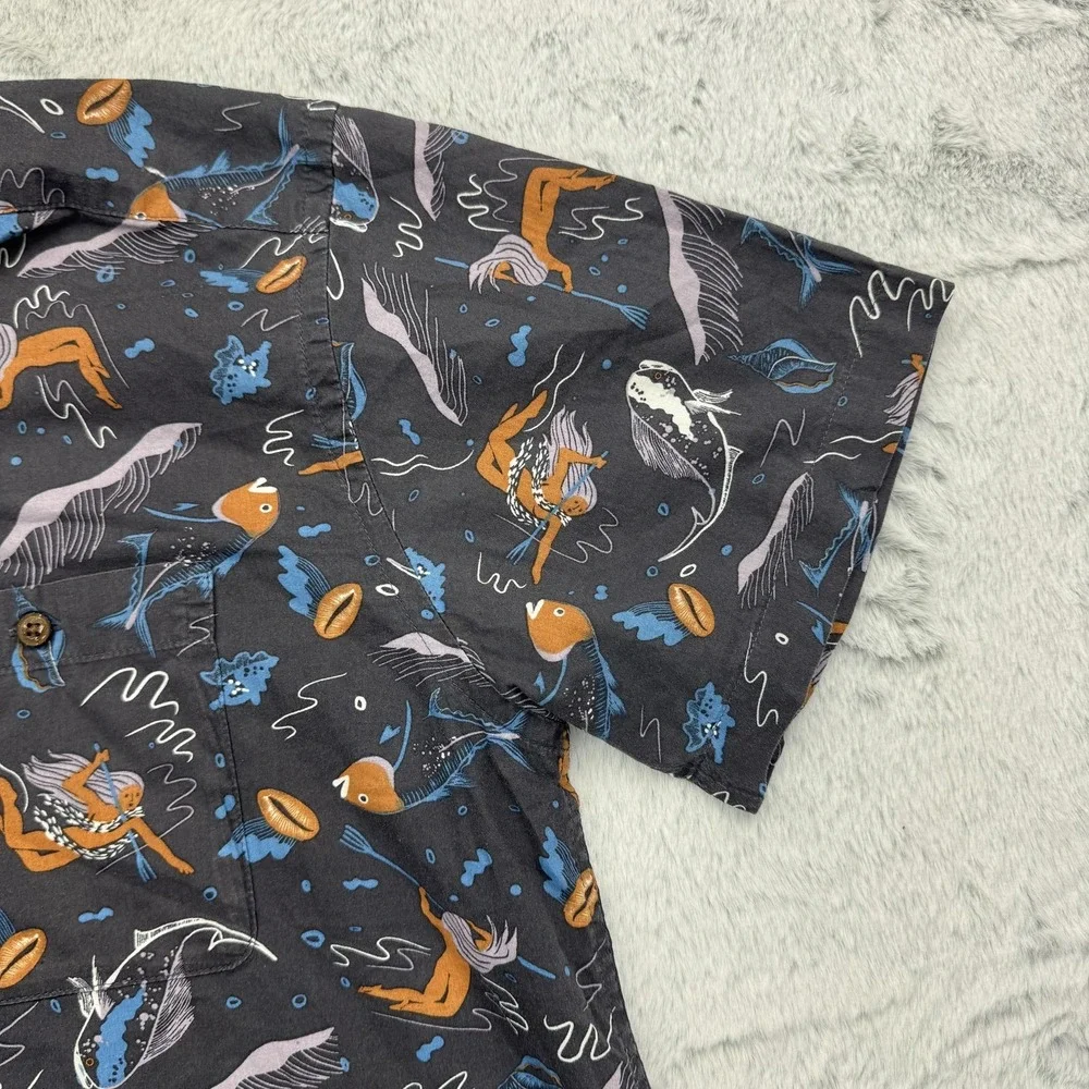 Pataloha Shirt Mens XL Gray Mermaid Nautical Print Hawaiian Aloha Patagonia - Picture 3 of 7